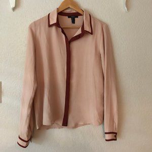 70s Style Maroon Trimmed Blouse